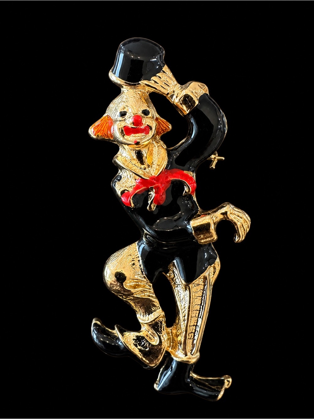 Vintage ELLÉ Clown Brooch Gold Tone Enamel Figural Pin Tipping Hat